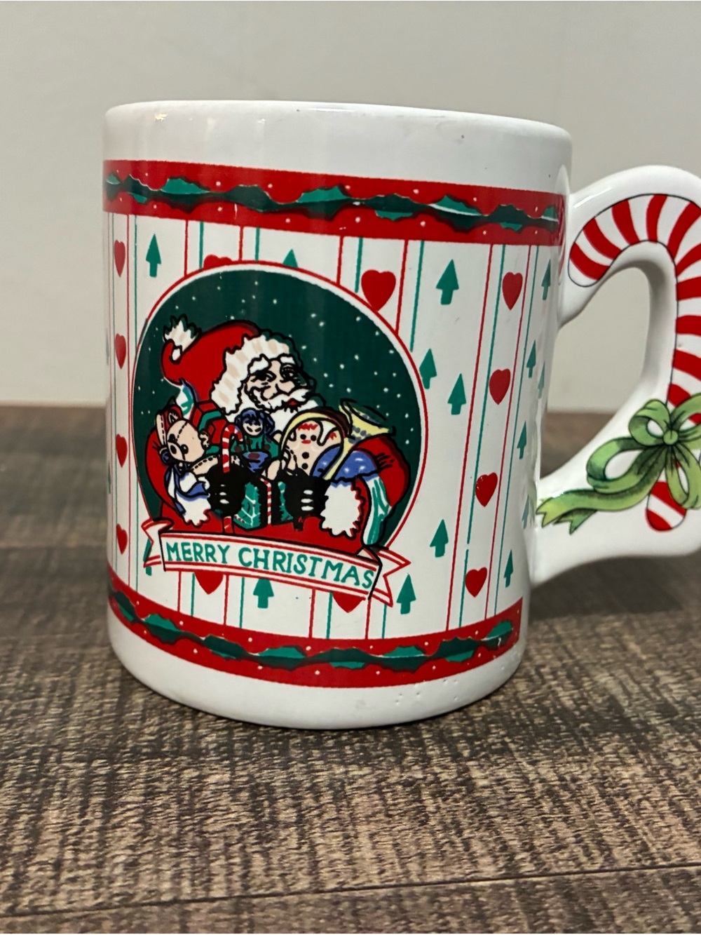 Santa Claus Merry Christmas Ceramic Mug Candy Cane Handle